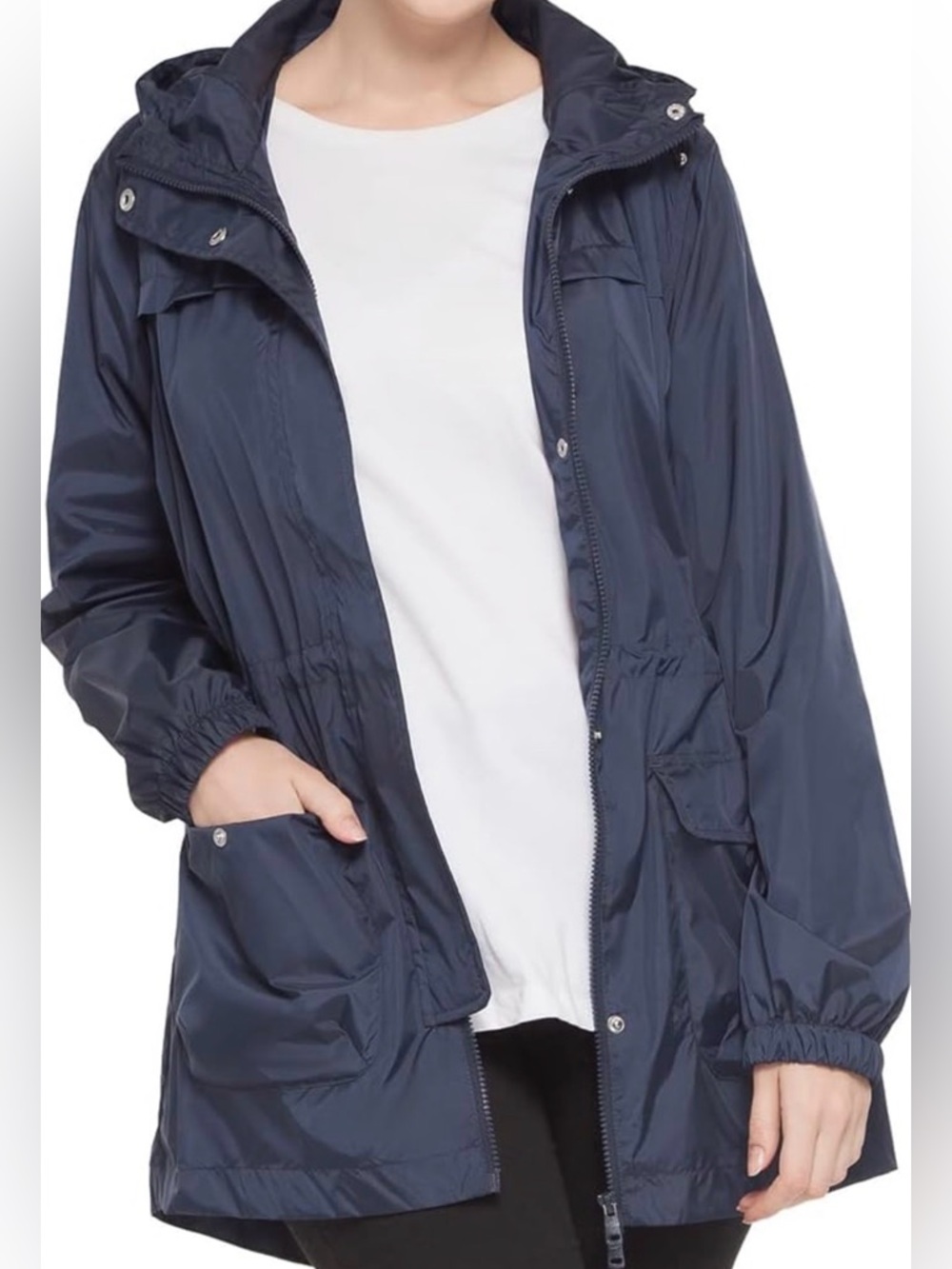 Lightweight Navy Hooded Spring Rain Jacket